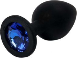 Анальная пробка ONJOY Medium Black с синим кристаллом