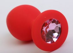 Анальная пробка Silicone Medium Red с розовым стразом