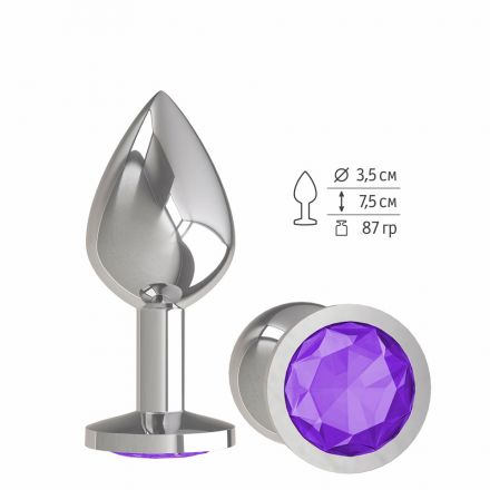 Анальная втулка Silver Medium с фиолетовым кристаллом