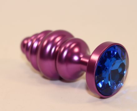 Фиолетовая анальная пробка Spiral Small с синим стразом