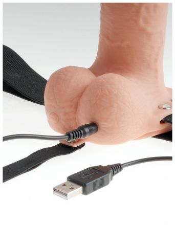 Фаллопротез 7 Hollow Rechargeable Strap-on with Balls Flesh