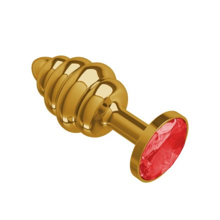 Анальная втулка Gold Small Spiral с красным кристаллом
