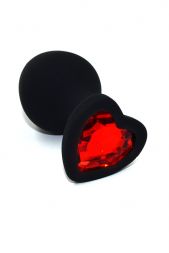 Анальная пробка Black Medium Heart с красным кристаллом