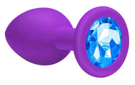 Анальная пробка Cutie Medium Purple с голубым кристаллом