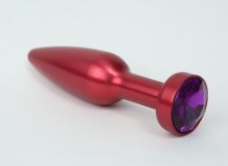 Конусная анальная пробка Red Large с фиолетовым стразом